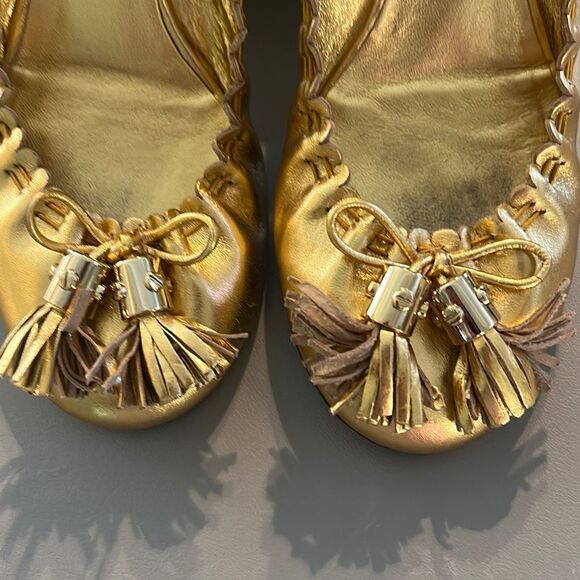 Tory Burch Gold Leather Ballet Flats - Picture 3 of 8